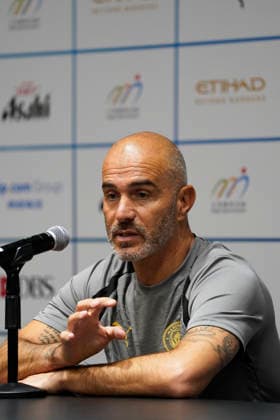 HONGKONG-SOCCER FOOTBALL-FEST Enzo Maresca, a coach of Manchester City F.C. during Pre-Match press conference, PK, Pressekonferenz at Kai Tan Stadium during the Hong Kong Football Festival 2026 in Hong Kong, July 31, 2026. NEXPHER Vernon Yuen HONG KONG