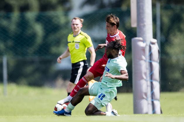 ST. JOHANN IN TIROL, AUSTRIA - JULY 31: Alessio Castro-Montes (1. FC Koeln, 17) controls the ball against Deyovaisio Zeefuik (Hertha BSC Berlin, 42) during a friendly game between 1. FC Koeln vs. Hertha BSC Berlin at trainings camp of 1. FC Koeln in Kitzbuehel of season 2026 27 at Koasastadion on July 31, 2026 in St. Johann in Tirol, Austria. Austria Copyright: xSteffiexWunderlx