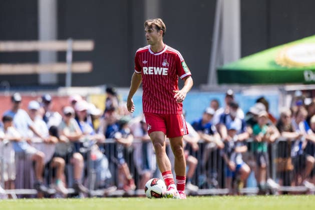 ST. JOHANN IN TIROL, AUSTRIA - JULY 31: Joel Schmied (1. FC Koeln, 2) controls the ball during a friendly game between 1. FC Koeln vs. Hertha BSC Berlin at trainings camp of 1. FC Koeln in Kitzbuehel of season 2026 27 at Koasastadion on July 31, 2026 in St. Johann in Tirol, Austria. Austria Copyright: xSteffiexWunderlx
