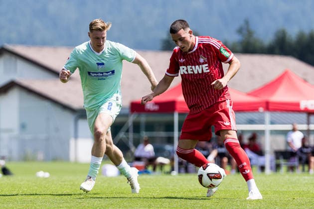 ST. JOHANN IN TIROL, AUSTRIA - JULY 31: Said El Mala (1. FC Koeln, 13) controls the ball against Julian Eitschberger (Hertha BSC Berlin, 2) during a friendly game between 1. FC Koeln vs. Hertha BSC Berlin at trainings camp of 1. FC Koeln in Kitzbuehel of season 2026 27 at Koasastadion on July 31, 2026 in St. Johann in Tirol, Austria. Austria Copyright: xSteffiexWunderlx