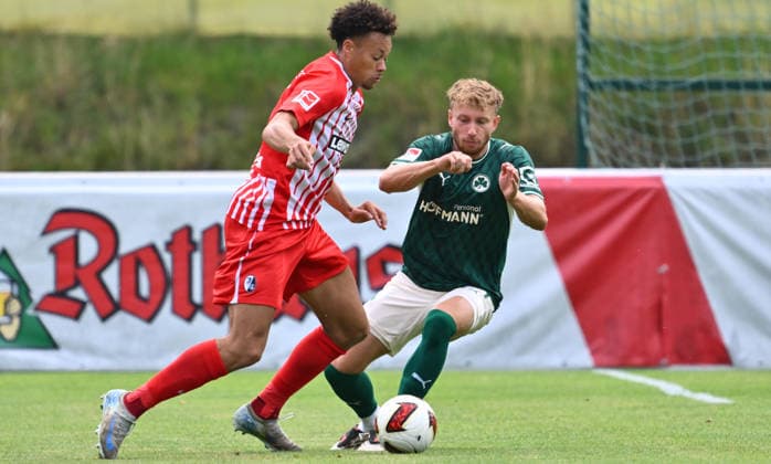 31.07.2026 - Fussball - Saison 2026 2027 - Testspiel Freundschaftsspiel Vorbereitungsspiel - SC Freiburg - SpVgg Greuther Fürth ( Kleeblatt ) - - Sportfoto Zink - xwoxzix - regulations prohibit any use of photographs as image sequences and or quasi-video - only for editorial use - Derry Scherhant (7, SC Freiburg ) Jannik Dehm ( 23, SpVgg Greuther Fürth ) *** July 31, 2026 Soccer Season 2026–2027 Exhibition Match Friendly Match Preseason Match SC Freiburg SpVgg Greuther Fürth Kleeblatt Sports Photo Zink xwoxzix Regulations prohibit any use of photographs as image sequences and or quasi-video; for editorial use only. Derry Scherhant 7, SC Freiburg; Jannik Dehm 23, SpVgg Greuther Fürth
