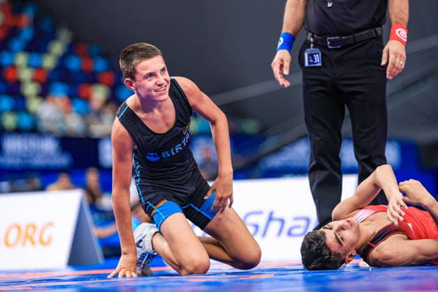 U17, U 17 Wrestling World Championships 48kg FS - Bogdan Sapojnic (GER) df. Ahmed Abdalla Ahmed Ali Saleh (EGY) *** U17 Wrestling World Championships, 48 kg Freestyle: Bogdan Sapojnic (GER) def. Ahmed Abdalla Ahmed Ali Saleh (EGY) Copyright: xUnitedxWorldxWrestlingx xAmirrezx UWW-U17-WC-BAKU-2026