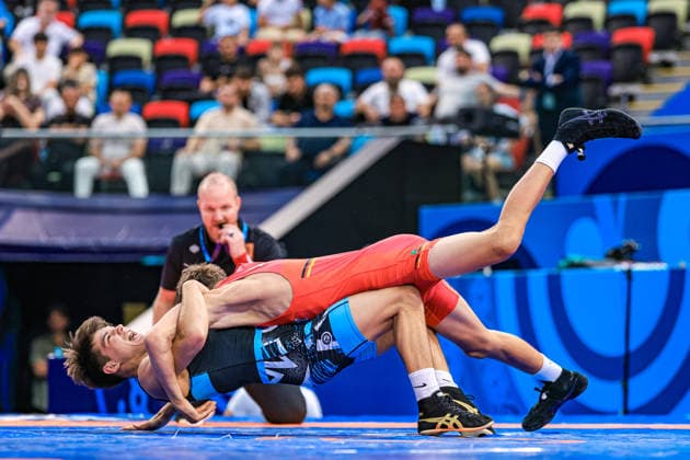 U17, U 17 Wrestling World Championships 55kg FS - Adrian Airich (GER) df. Patrik Vetrak (SVK) *** U17 Wrestling World Championships, 55kg Freestyle: Adrian Airich (GER) def. Patrik Vetrak (SVK) Copyright: xUnitedxWorldxWrestlingx xAmirrezx UWW-U17-WC-BAKU-2026