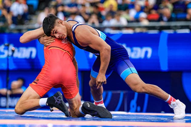 U17, U 17 Wrestling World Championships 55kg FS - Prathmesh Suryakant Patil (IND) df. Adrian Airich (GER) *** U17 Wrestling World Championships, 55kg Freestyle: Prathmesh Suryakant Patil (IND) defeated Adrian Airich (GER) by fall Copyright: xUnitedxWorldxWrestlingx xAmirrezx UWW-U17-WC-BAKU-2026