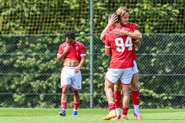 260731 Standard de Liege vs Arminia Bielefeld Ibe Hautekiet (25) of Standard CL scores 1-0 and Standard celebrate during a friendly soccer game in the preparations ahead of the Jupiler Pro League season 2026 - 2027 between Standard de Liege and Arminia Bielefeld from Germany on July 31 , 2026 in Liege, Belgium. (Photo by Stijn Audooren Isosport) Liege SL16 Football Campus Liege Belgium  Copyright: xIsosportxStijnxAudoorenx