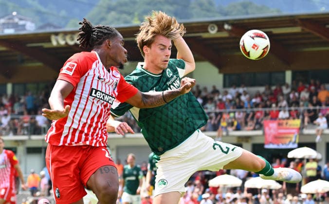 31.07.2026 - Fussball - Saison 2026 2027 - Testspiel Freundschaftsspiel Vorbereitungsspiel - SC Freiburg - SpVgg Greuther Fürth ( Kleeblatt ) - - Sportfoto Zink - xwoxzix - regulations prohibit any use of photographs as image sequences and or quasi-video - only for editorial use - Cyriaque Irie (22, SC Freiburg ) Gian Luca Gian-Luca Itter (27, SpVgg Greuther Fürth ) *** July 31, 2026 Soccer Season 2026–2027 Exhibition Match Friendly Match Preseason Match SC Freiburg SpVgg Greuther Fürth Kleeblatt Sports Photo Zink xwoxzix Regulations prohibit any use of photographs as image sequences and or quasi-video; for editorial use only. Cyriaque Irie, 22, SC Freiburg; Gian Luca Itter, 27, SpVgg Greuther Fürth