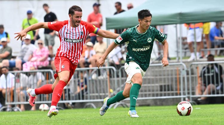 31.07.2026 - Fussball - Saison 2026 2027 - Testspiel Freundschaftsspiel Vorbereitungsspiel - SC Freiburg - SpVgg Greuther Fürth ( Kleeblatt ) - - Sportfoto Zink - xwoxzix - regulations prohibit any use of photographs as image sequences and or quasi-video - only for editorial use - Christian Günter (30, SC Freiburg ) Shinta Appelkamp (8, SpVgg Greuther Fürth ) *** July 31, 2026 Soccer Season 2026–2027 Exhibition Match Friendly Match Preseason Match SC Freiburg vs. SpVgg Greuther Fürth Kleeblatt Sports Photo by Zink xwoxzix; regulations prohibit any use of photographs as image sequences and or quasi-video; for editorial use only. Christian Günter 30, SC Freiburg; Shinta Appelkamp 8, SpVgg Greuther Fürth