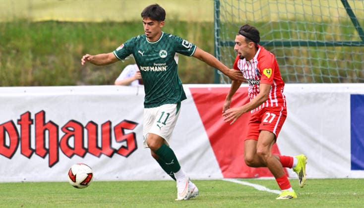 31.07.2026 - Fussball - Saison 2026 2027 - Testspiel Freundschaftsspiel Vorbereitungsspiel - SC Freiburg - SpVgg Greuther Fürth ( Kleeblatt ) - - Sportfoto Zink - xwoxzix - regulations prohibit any use of photographs as image sequences and or quasi-video - only for editorial use - Aaron Keller (11, SpVgg Greuther Fürth ) Berkay Yilmaz (27, SC Freiburg ) *** July 31, 2026 Soccer Season 2026–2027 Exhibition Match Friendly Match Preseason Match SC Freiburg SpVgg Greuther Fürth Kleeblatt Sports Photo by Zink xwoxzix; regulations prohibit any use of photographs as image sequences and or quasi-video; for editorial use only. Aaron Keller 11, SpVgg Greuther Fürth Berkay Yilmaz 27, SC Freiburg