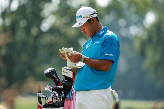 U.S. Senior Open Championship DETROIT, MICHIGAN - JULY 30: Hideki Matsuyama of Sendai, Japan looks over his notes on the 16th fairway during the first round of the Rocket Classic 2026 at the Detroit Golf Club in Detroit, Michigan, USA, July 30, 2026. Detoit Michian United States  Copyright: xAmyxLemusx originalFilename:lemus-ussenior260730_npJ3J.jpg
