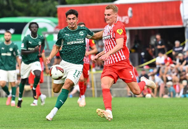 31.07.2026 - Fussball - Saison 2026 2027 - Testspiel Freundschaftsspiel Vorbereitungsspiel - SC Freiburg - SpVgg Greuther Fürth ( Kleeblatt ) - - Sportfoto Zink - xwoxzix - regulations prohibit any use of photographs as image sequences and or quasi-video - only for editorial use - Aaron Keller (11, SpVgg Greuther Fürth ) Philipp Lienhart (3, SC Freiburg ) *** July 31, 2026 Soccer Season 2026–2027 Exhibition Match Friendly Match Preseason Match SC Freiburg SpVgg Greuther Fürth Kleeblatt Sports Photo by Zink xwoxzix; regulations prohibit any use of photographs as image sequences and or quasi-video; for editorial use only. Aaron Keller 11, SpVgg Greuther Fürth Philipp Lienhart 3, SC Freiburg