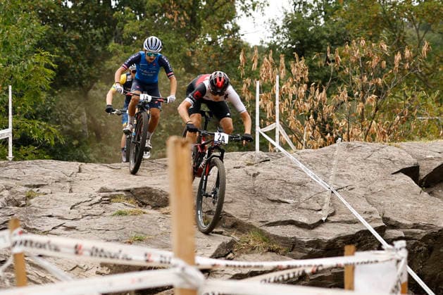 31.07.2026, Monteceneri, Monte Ceneri, 2026 UEC MTB European Championship, EM, Europameisterschaft XCR Team Relay s Final (cross country team relay) Nicolas Halter 2A (SUI, U23 Men) and Filippo Fontana 1A (ITA, Elite Men) in front of the race Monteceneri Monte Ceneri Ticino Switzerland *** July 31, 2026, Monteceneri, Monte Ceneri, 2026 UEC MTB European Championship XCR Team Relay Final: Cross-country team relay with Nicolas Halter 2A (SUI), U23 Men, and Filippo Fontana 1A (ITA), Elite Men, at the start of the race in Monteceneri, Monte Ceneri, Ticino, Switzerland Copyright: xJustPictures.ch FrancescoxMinghettix jp-en-FrMi-_NG_0008