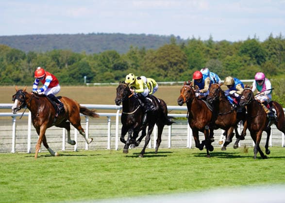 Horse Racing - 2026 Flat Season - Qatar Goodwood Festival ˜Glorious Goodwood™ - Day Four ˜King George Day - Goodwood Racecourse - Friday 31st July 2026 Race Five 16:10 The Regent seven seas Cruises Bentinck conditions Stakes Winner, Dylan Browne McMonagle on Galen (far left) COLORSPORT ANDREW COWIE 