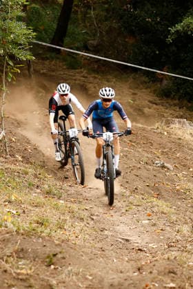 31.07.2026, Monteceneri, Monte Ceneri, 2026 UEC MTB European Championship, EM, Europameisterschaft XCR Team Relay s Final (cross country team relay) Jacopo Putaggio 1B (ITA, Junior Men) and Men Gygax 2B (SUI, Junior Men) leading the race Monteceneri Monte Ceneri Ticino Switzerland *** July 31, 2026, Monteceneri, Monte Ceneri, 2026 UEC MTB European Championship XCR Team Relay Final—cross-country team relay: Jacopo Putaggio (1B, ITA), Junior Men; Gygax (2B, SUI), Junior Men, leading the race; Monteceneri, Monte Ceneri, Ticino, Switzerland Copyright: xJustPictures.ch FrancescoxMinghettix jp-en-FrMi-_NG_0077