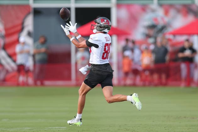 July 31, 2026: Tampa Bay Buccaneers wide receiver David Sills V (80) catches a pass during training camp at AdventHeath Training Center in Tampa, FL. Taylor McFee CSM Tampa USA - ZUMAc04_ 20260731_zma_c04_049 Copyright: xTaylorxMcfeex