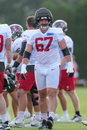 July 31, 2026: Tampa Bay Buccaneers offensive tackle Luke Goedeke (67) during training camp at AdventHeath Training Center in Tampa, FL. Taylor McFee CSM Tampa USA - ZUMAc04_ 20260731_zma_c04_059 Copyright: xTaylorxMcfeex