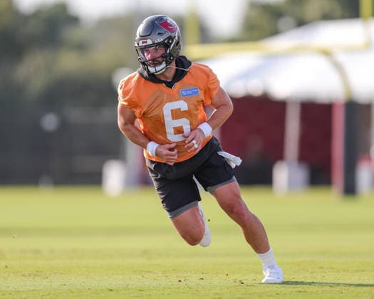 July 31, 2026: Tampa Bay Buccaneers quarterback Baker Mayfield (6) during training camp at AdventHeath Training Center in Tampa, FL. Taylor McFee CSM Tampa USA - ZUMAc04_ 20260731_zma_c04_064 Copyright: xTaylorxMcfeex
