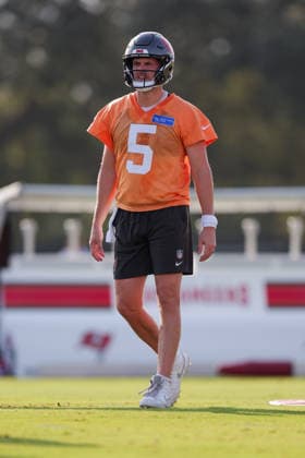 July 31, 2026: Tampa Bay Buccaneers quarterback Jake Browning (5) during training camp at AdventHeath Training Center in Tampa, FL. Taylor McFee CSM Tampa USA - ZUMAc04_ 20260731_zma_c04_072 Copyright: xTaylorxMcfeex