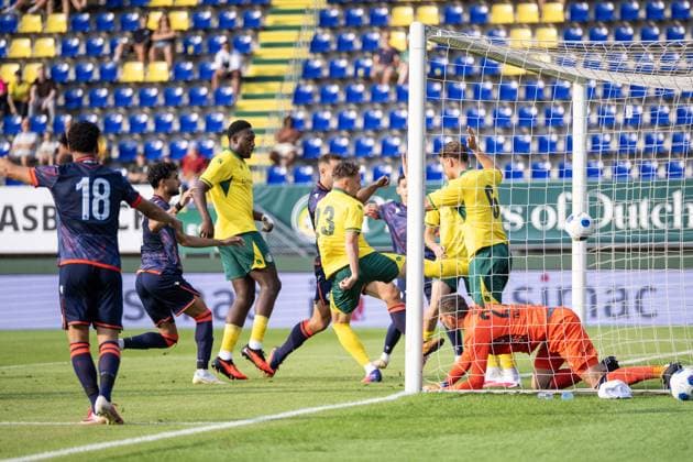 SITTARD , 31-07-2026 , Fortuna Sittard Stadium , pre season 2026 2027 , Dutch Eredivisie , football , friendly match between Fortuna Sittard and Apoel Nicosia , picture shows Fortuna Sittard player Philip Brittijn (23) scores 1-0 Fortuan Sittard - Apoel Nicosia (friendly)  x205353135x Copyright:
