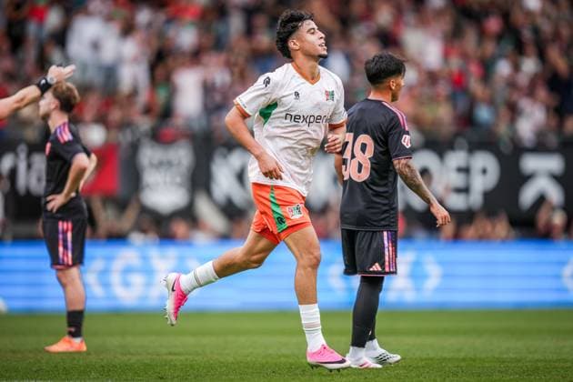 NIJMEGEN , 31-07-2026 , Stadium De Goffert , season 2026 2027 , Dutch pre season football , match between NEC Nijmegen and Sevilla FC , picture shows NEC Nijmegen player Sami Ouaissa after he scores the 1-0 NEC - Sevilla (friendly)  x205353648x Copyright: