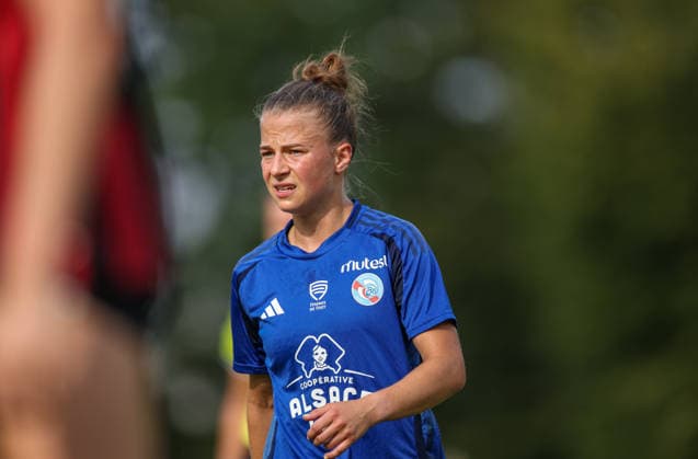 GER, Bad Nauheim, Eintracht Frankfurt vs Racing Strasbourg, Vorbereitung, Fussball, DFB, Spielzeit 2026 2027, Sportplatz Bad Nauheim, Testspiel im Bild: Kristin Kögel (Racing Strasbourg 3) DFB DFL REGULATIONS PROHIBIT ANY USE OF PHOTOGRAPHS AS IMAGE SEQUENCES AND OR QUASI-VIDEO, 31.07.2026 *** GER, Bad Nauheim, Eintracht Frankfurt vs. Racing Strasbourg, Preseason, Soccer, DFB, 2026–2027 Season, Bad Nauheim Sports Field, Photo of the Friendly Match by Kristin Kögel: Racing Strasbourg 3 DFB DFL REGULATIONS PROHIBIT ANY USE OF PHOTOGRAPHS AS IMAGE SEQUENCES AND OR QUASI-VIDEO, July 31, 2026 Copyright: HMBxMedia HendrikxHamelau