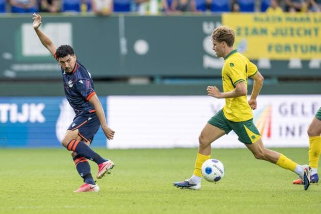 SITTARD , 31-07-2026 , Fortuna Sittard Stadium , pre season 2026 2027 , Dutch Eredivisie , football , friendly match between Fortuna Sittard and Apoel Nicosia , picture shows Apoel Nicosia player Dimitrios Limnios Fortuna Sittard player Sybe Wylin Fortuan Sittard - Apoel Nicosia (friendly)  x205354163x Copyright: