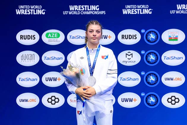 U17, U 17 Wrestling World Championships Podium 61kg WW - Silver: Landri Paige Von Gonten (USA) *** U17 Wrestling World Championships, 61kg Weight Class: Silver Medalist Landri Paige Von Gonten, USA Copyright: xUnitedxWorldxWrestlingx xAmirrezx UWW-U17-WC-BAKU-2026