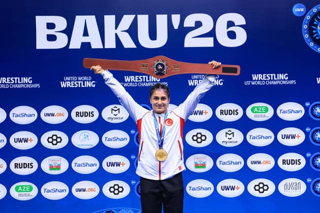 U17, U 17 Wrestling World Championships Podium 61kg WW - Gold: Ozdenur Ozmez (TUR) *** U17 Wrestling World Championships, 61kg Weight Class, Women s Gold: Ozdenur Ozmez (TUR) Copyright: xUnitedxWorldxWrestlingx xAmirrezx UWW-U17-WC-BAKU-2026