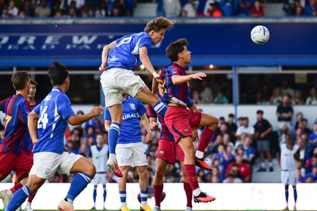 Birmingham City v Barcelona, Pre-Season Friendly GOAL Birmingham City forward August Priske (9) scores a goal from open play 1-0 during the Pre-Season Friendly match between Birmingham City and Barcelona at the St Andrew s @ Knighthead Park, Birmingham, UK on 31 July 2026. Birmingham St Andrew s @ Knighthead Park West Midlands UK Editorial use only , Copyright: xDennisxGoodwinx PSI-24614-0006
