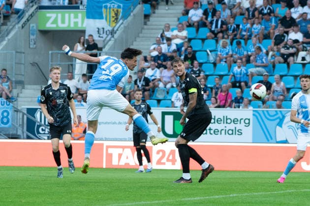 Chemnitz, Deutschland 31. Juli 2026: Regionalliga Nordost - 2026 2027 - Sp. 2 - Chemnitzer FC gegen BFC Preussen Im Bild: Jonas Marx (CFC) 1.v.li. macht das Tor zum 1:0 *** Chemnitz, Germany, July 31, 2026; Northeast Regional League 2026–2027, Matchday 2: Chemnitzer FC vs. BFC Preussen. Pictured: Jonas Marx (CFC 1, first from left) scores the goal to make it 1–0. Copyright: xFotostandx xNachtigallx