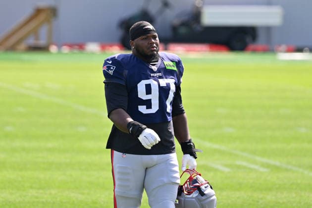 Jul 31, 2026; Foxborough, MA, USA; New England Patriots defensive end Milton Williams (97) walks to the practice field for training camp at Gillette Stadium. CSM Foxborough USA - ZUMAc04_ 20260731_zma_c04_120 Copyright: xEricxCanhax