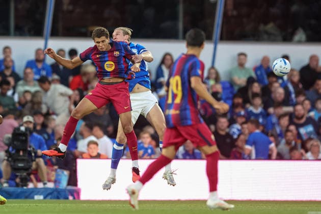 Birmingham City v Barcelona, Pre-Season Friendly Birmingham City defender Christoph Klarer (4) battles for header during the Pre-Season Friendly match between Birmingham City and Barcelona at the St Andrew s @ Knighthead Park, Birmingham, UK on 31 July 2026. Birmingham St Andrew s @ Knighthead Park West Midlands UK Editorial use only , Copyright: xManjitxNarotrax PSI-24615-0023