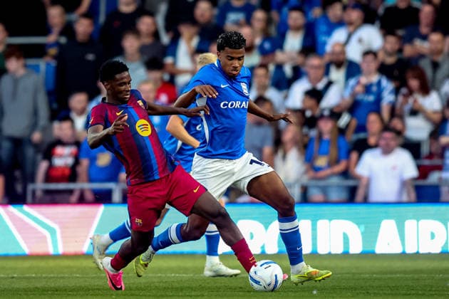 Birmingham City v Barcelona, Pre-Season Friendly Barcelona Ibrahim Diarra (28) battles for possession during the Pre-Season Friendly match between Birmingham City and Barcelona at the St Andrew s @ Knighthead Park, Birmingham, UK on 31 July 2026. Birmingham St Andrew s @ Knighthead Park West Midlands UK Editorial use only , Copyright: xManjitxNarotrax PSI-24615-0026