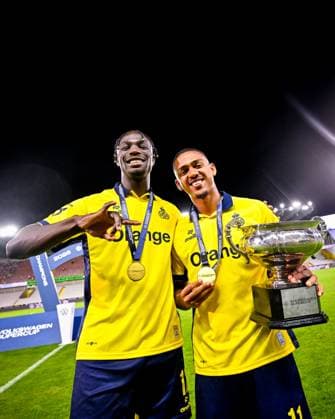 Club Brugge v Royale Union Saint-Gilloise - Volkswagen Supercup 2026 BRUGGE, BELGIUM - JULY 31 : David Promise Oluwatobi forward of Royale Union Saint-Gilloise and Guilherme Smith forward or Royale Union Saint-Gilloise during the Volkswagen Supercup 2026 match between Club Brugge and Royale Union Saint-Gilloise on July 31, 2026 in Brugge, Belgium, 31 07 2026  Copyright: xTomasxSiskx