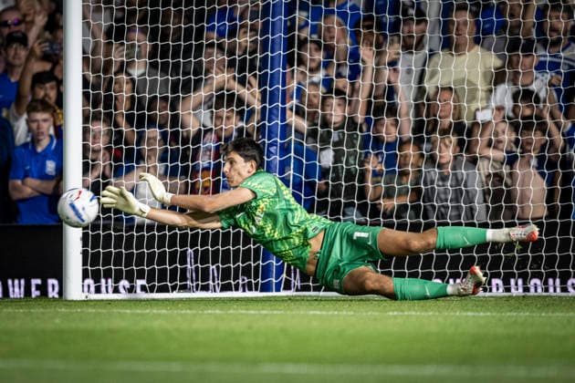 RECORD DATE NOT STATED 31st July 2026; St Andrews, Birmingham, West Midlands, England; Friendly Football, Birmingham City versus Barcelona; James Beadle of Birmingham City makes a save in the penalty shootout GodfreyxPitt