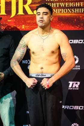 July 31, 2026: Welterweight Raul Curiel on stage during weigh-ins for the Roach Jr. vs Zepeda event at the Skybox Lounge inside the Virgin Hotels on July 31, 2026 in Las Vegas, NV. CSM. Las Vegas United States of America - ZUMAc04_ 20260731_zma_c04_202 Copyright: xChristopherxTrimx