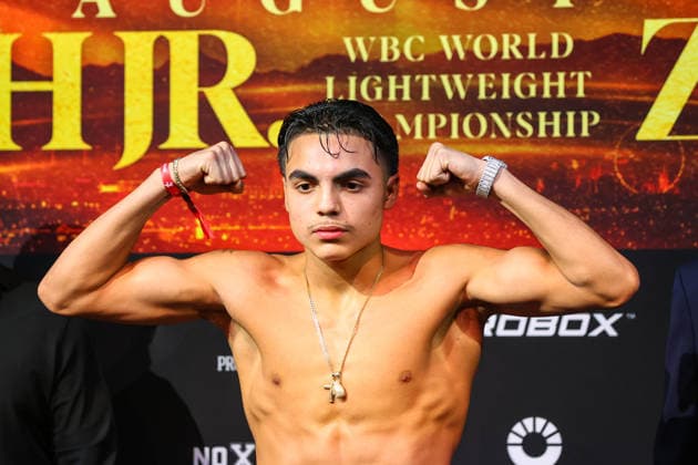 July 31, 2026: Lightweight Dylan Capetillo on stage during weigh-ins for the Roach Jr. vs Zepeda event at the Skybox Lounge inside the Virgin Hotels on July 31, 2026 in Las Vegas, NV. CSM. Las Vegas United States of America - ZUMAc04_ 20260731_zma_c04_219 Copyright: xChristopherxTrimx