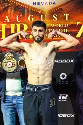 July 31, 2026: Welterweight Joel Iriarte on stage during weigh-ins for the Roach Jr. vs Zepeda event at the Skybox Lounge inside the Virgin Hotels on July 31, 2026 in Las Vegas, NV. CSM. Las Vegas United States of America - ZUMAc04_ 20260731_zma_c04_232 Copyright: xChristopherxTrimx