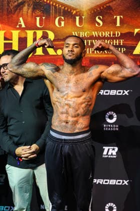 July 31, 2026: Welterweight Quinton Randall on stage during weigh-ins for the Roach Jr. vs Zepeda event at the Skybox Lounge inside the Virgin Hotels on July 31, 2026 in Las Vegas, NV. CSM. Las Vegas United States of America - ZUMAc04_ 20260731_zma_c04_234 Copyright: xChristopherxTrimx