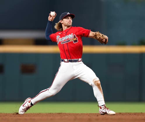 Shortstop Jim Jarvis 74 of the Atlanta Braves makes a play in the fifth inning against the Washington Nationals at Truist Park on Friday, July 31, 2026 in Atlanta, Georgia.  ATL20260731115 MikexZarrilli