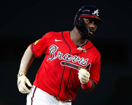 Centerfielder Michael Harris, Jr. II 23 of the Atlanta Braves runs around the bases after hitting a 3-run home run in the sixth inning against the Washington Nationals at Truist Park on Friday, July 31, 2026 in Atlanta, Georgia.  ATL20260731120 MikexZarrilli