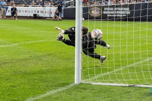 July 31, 2026, Bronx, New York, USA: Goalkeeper Luka Gavran (1) of Toronto FC could not save penalty kick by Nicolas Fernandez Mercau (7) of NYCFC (not pictured) during Regular Season game between NYCFC and Toronto FC at Yankee stadium in New York, NY on July 31, 2026. Game ended in draw 1 - 1. Bronx USA - ZUMAr339 20260731_znp_r339_030 Copyright: xLevxRadinx