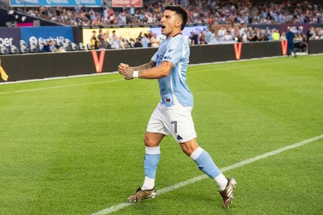 July 31, 2026, Bronx, New York, USA: Nicolas Fernandez Mercau (7) of NYCFC celebrates scoring goal during Regular Season game between NYCFC and Toronto FC at Yankee stadium in New York, NY on July 31, 2026. Game ended in draw 1 - 1. Bronx USA - ZUMAr339 20260731_znp_r339_034 Copyright: xLevxRadinx