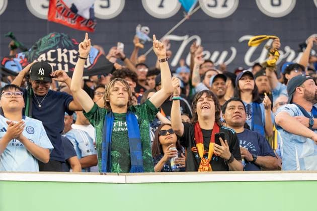 July 31, 2026, Bronx, New York, USA: Fans celebrate goal scored by Nicolas Fernandez Mercau (7) of NYCFC (not pictured) during Regular Season game between NYCFC and Toronto FC at Yankee stadium in New York, NY on July 31, 2026. Game ended in draw 1 - 1. Bronx USA - ZUMAr339 20260731_znp_r339_036 Copyright: xLevxRadinx