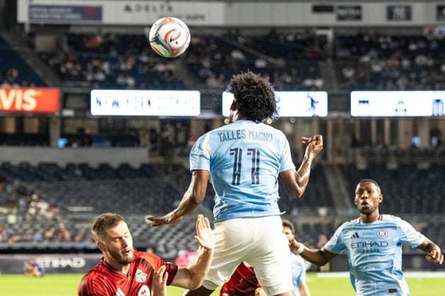 July 31, 2026, Bronx, New York, USA: Talles Magno (11) of NYCFC controls the air ball during Regular Season game between NYCFC and Toronto FC at Yankee stadium in New York, NY on July 31, 2026. Game ended in draw 1 - 1. Bronx USA - ZUMAr339 20260731_znp_r339_061 Copyright: xLevxRadinx