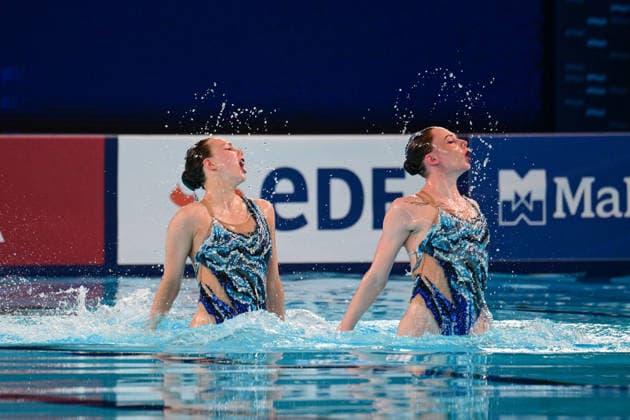 European Swimming Championships 2026 - synchronized swimming, Synchronschwimmen Duet - Saint Denis Anastasiya Dabravolskaya and Aliaksandra Mironchyk, Neutral Athletes during the European Swimming Championships synchronized swimming duet at the Aquatic Olympic Center in Saint Denis, near Paris, Frannce on July 31, 2026. Photo by Tomas Stevens ABACAPRESS.COM Saint-Denis France  Copyright: xStevensxTomas ABACAx