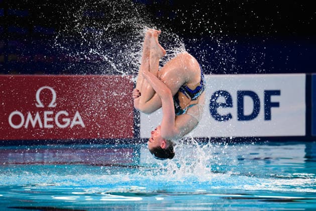 European Swimming Championships 2026 - synchronized swimming, Synchronschwimmen Duet - Saint Denis Anastasiya Dabravolskaya and Aliaksandra Mironchyk, Neutral Athletes during the European Swimming Championships synchronized swimming duet at the Aquatic Olympic Center in Saint Denis, near Paris, Frannce on July 31, 2026. Photo by Tomas Stevens ABACAPRESS.COM Saint-Denis France  Copyright: xStevensxTomas ABACAx