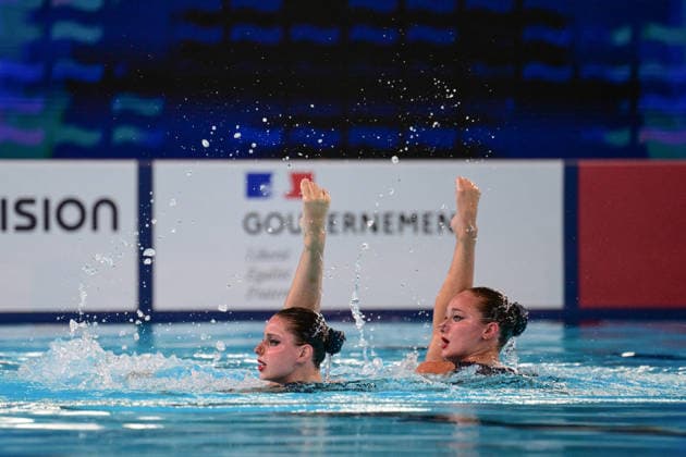 European Swimming Championships 2026 - synchronized swimming, Synchronschwimmen Duet - Saint Denis Lilou Lluis Valette and Iris Tio Casas from Spain during the European Swimming Championships synchronized swimming duet at the Aquatic Olympic Center in Saint Denis, near Paris, Frannce on July 31, 2026. Photo by Tomas Stevens ABACAPRESS.COM Saint-Denis France  Copyright: xStevensxTomas ABACAx