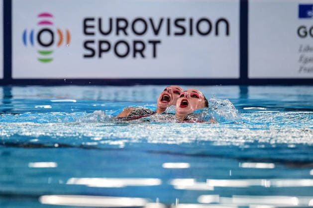 European Swimming Championships 2026 - synchronized swimming, Synchronschwimmen Duet - Saint Denis Julie Cooninx and Lara Drijkoningen from Belgium during the European Swimming Championships synchronized swimming duet at the Aquatic Olympic Center in Saint Denis, near Paris, Frannce on July 31, 2026. Photo by Tomas Stevens ABACAPRESS.COM Saint-Denis France  Copyright: xStevensxTomas ABACAx
