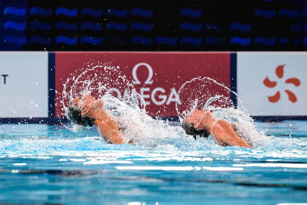 European Swimming Championships 2026 - synchronized swimming, Synchronschwimmen Duet - Saint Denis Anna Maria Alexandri and Erin Marina Alexandri from Greece during the European Swimming Championships synchronized swimming duet at the Aquatic Olympic Center in Saint Denis, near Paris, Frannce on July 31, 2026. Photo by Tomas Stevens ABACAPRESS.COM Saint-Denis France  Copyright: xStevensxTomas ABACAx