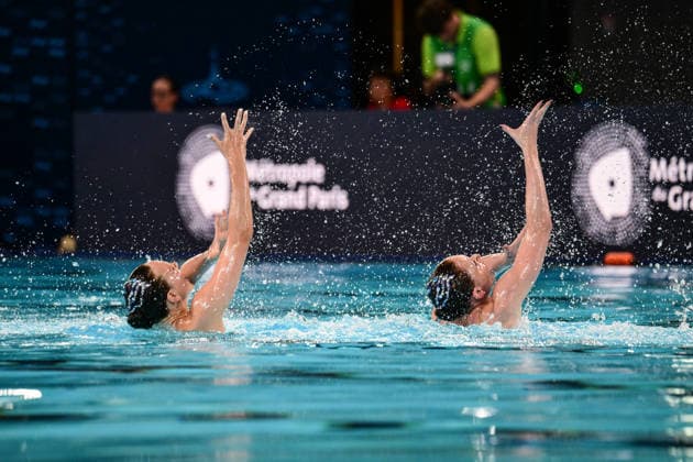European Swimming Championships 2026 - synchronized swimming, Synchronschwimmen Duet - Saint Denis Anastasiya Dabravolskaya and Aliaksandra Mironchyk, Neutral Athletes during the European Swimming Championships synchronized swimming duet at the Aquatic Olympic Center in Saint Denis, near Paris, Frannce on July 31, 2026. Photo by Tomas Stevens ABACAPRESS.COM Saint-Denis France  Copyright: xStevensxTomas ABACAx